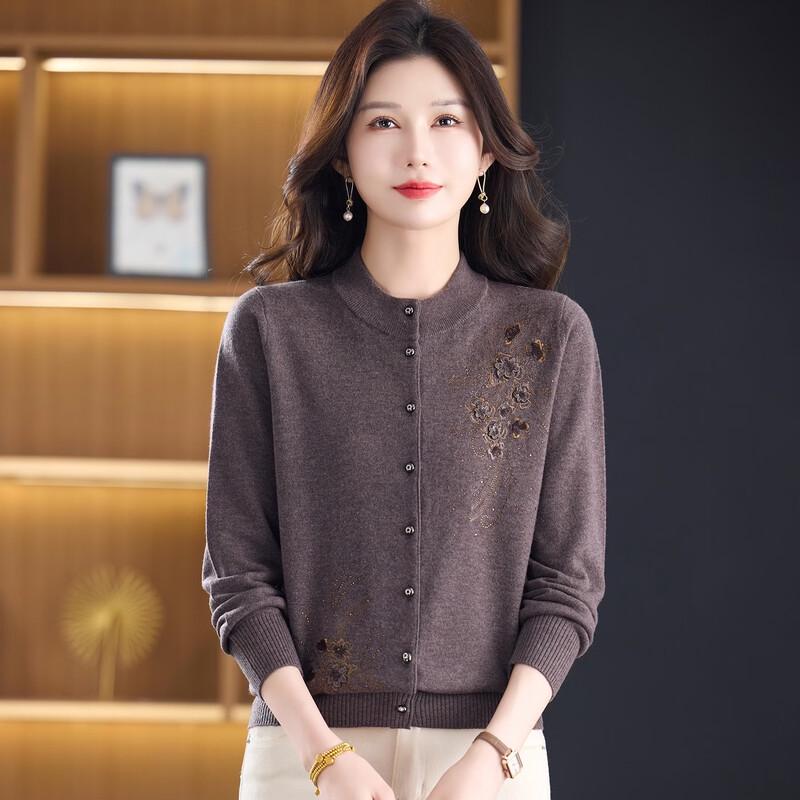 Women's Floral Embroidered Knitted Cardigan for Seniors