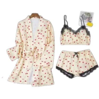 2026 new summer sexy pajamas satin three-piece loungewear love print women