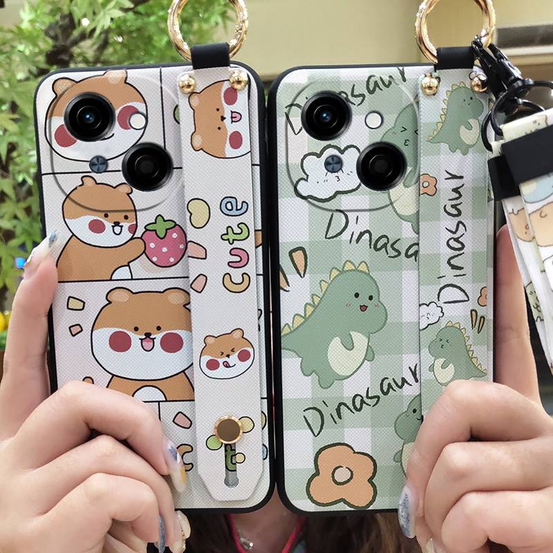 Silicone Ring Phone Case For Tecno POP9 4G/Spark GO 1/KL4 Cute Kickstand Wristband Soft case Waterproof Wrist Strap