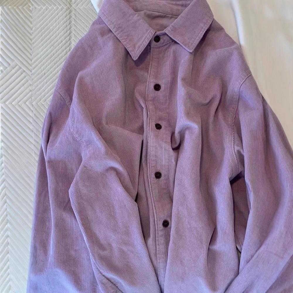 2025 Women's High-End Purple Corduroy Shirt & Knitted Vest Set