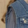 MAXZA Denim Vest With Check And Ruffle Trimming