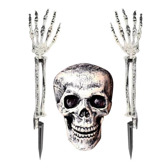 Halloweenská dekorace kostry s kolíkem Realistická kostra ruka paže s kolíkem do trávníku Venkovní lebka kost dvora cedule pro zahradu trávník hřbitovní dekorace