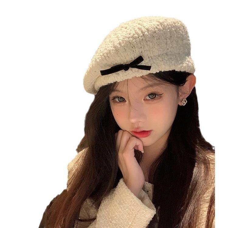 Feminine Beret White Hat With Cute Bowknot Design For Women Perfect For Autumn Winter And