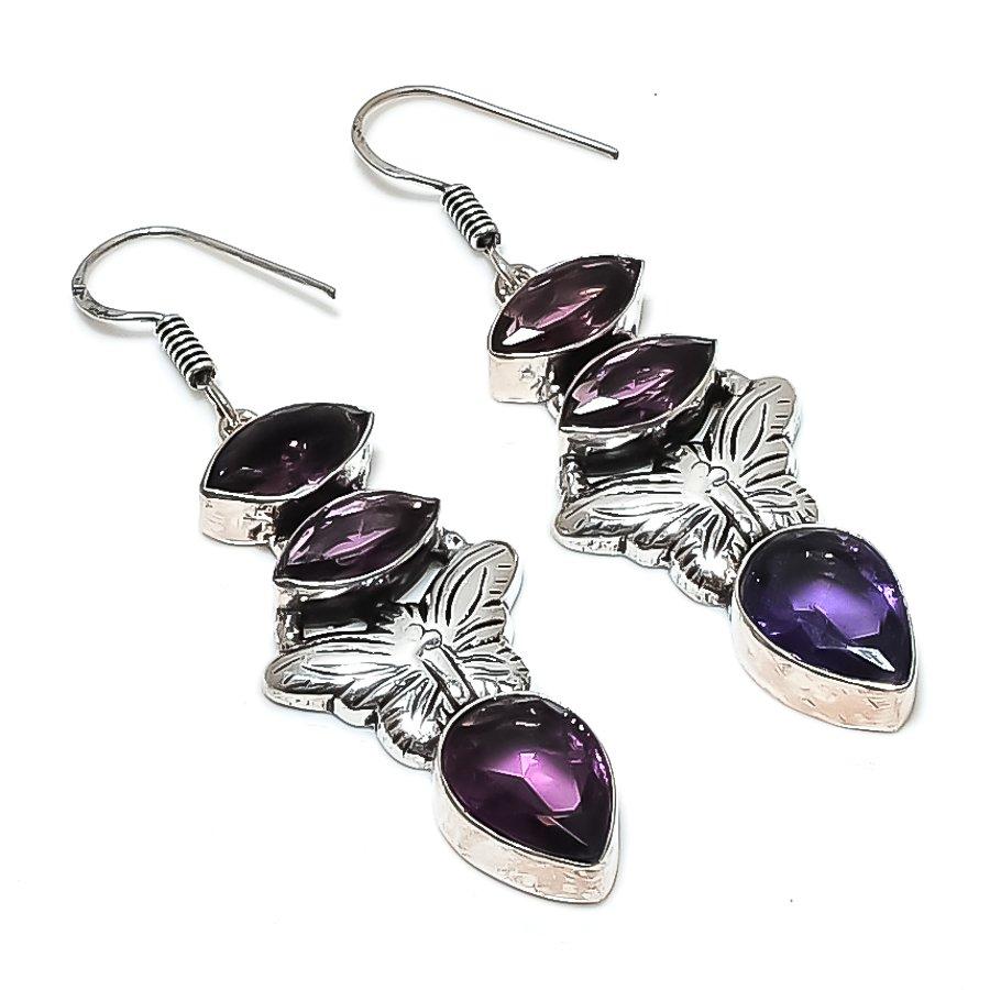 

Natural Amethyst Gemstone 925 Sterling Silver Jewelry Earring 2.36 P2V63