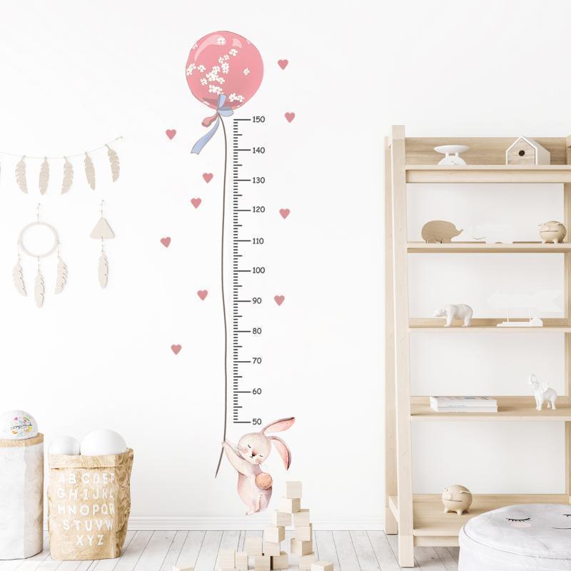 Pink Balloon Rabbit Wall Stickers For Kids Room Baby Girls Room Decoration Height Ruller Children Height Measurement Wall Decals