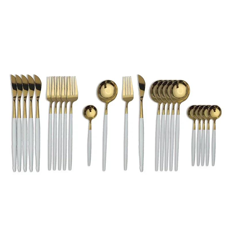 24Pcs Stainless Steel Dinnerware Set Black Gold Cutlery Spoon Fork Knife Western Cutleri Silverware Tableware Set Supplies