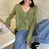 Women Summer Thin Knitted Shirt Top Cardigan V-Neck Full Sleeve Single-breasted Sunscreen Loose Solid Color