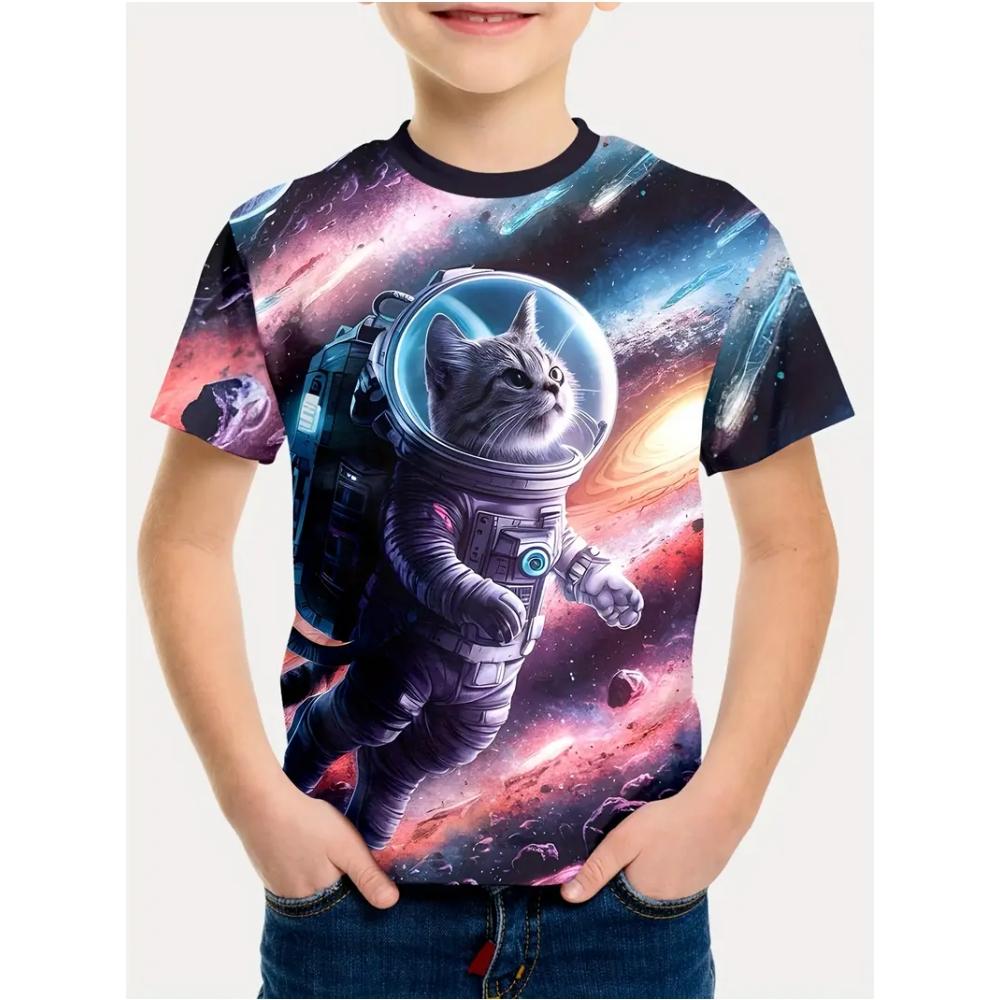 Kids Clothes Summer Short Sleeves Tops 3D Print Cool Cat Graphic T Shirts Outdoor Fashion Street Style Children's Boy's Clothing