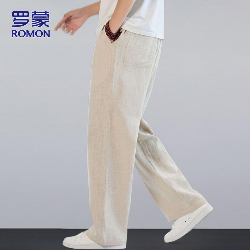 ROMON Men's Summer Loose Linen Casual Long Pants