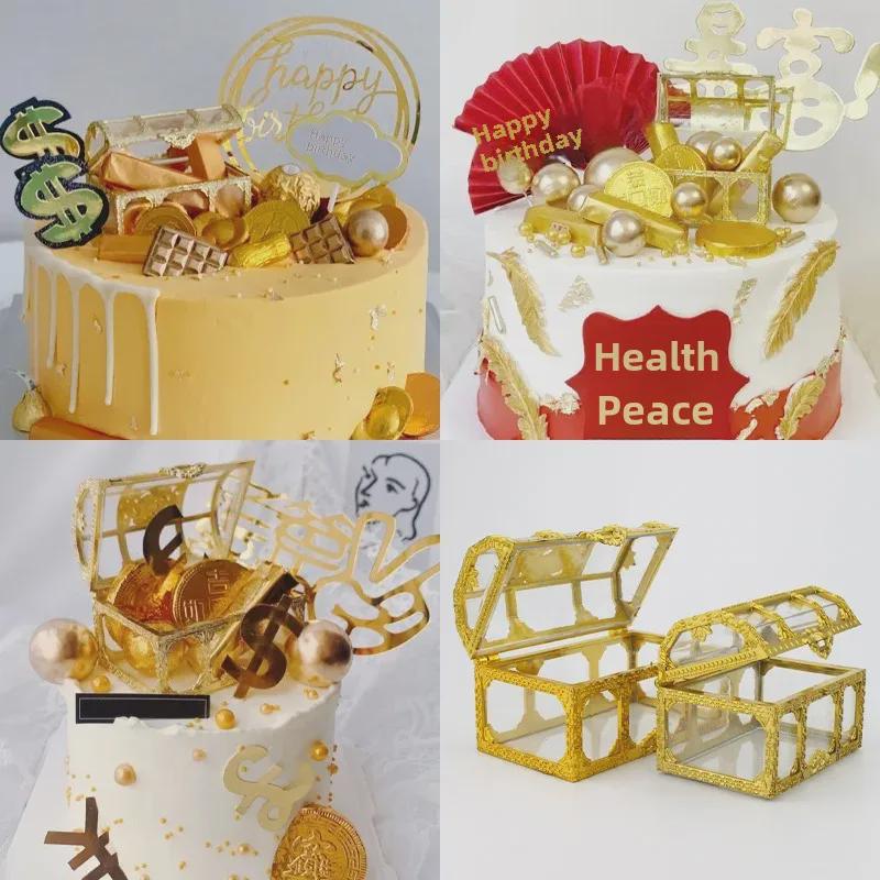 

Creative Transparent Gold Treasure Box for Jewelry, Candy, or Cake Decorations