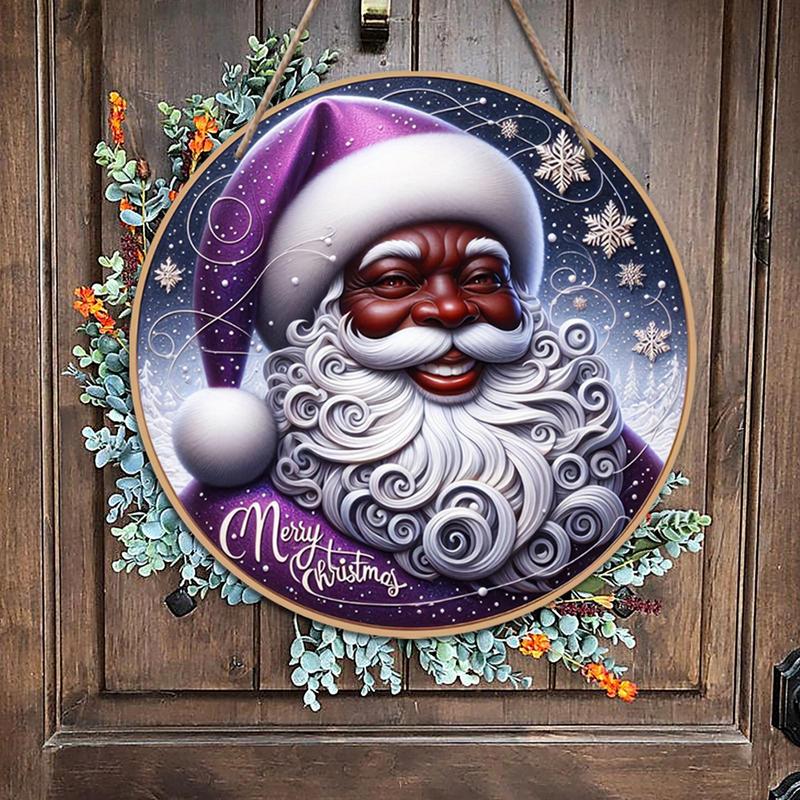 Christmas Porch Sign Santa Round Wood Door Sign Christmas Welcome Sign Front Door Decor Christmas Round Hangable Sign Decor