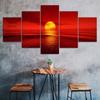 Red Sunset Sea Canvas 5 Piece Five Panel Wall Print Modern Art Poster Picture Home Decor Gift For Him For Her