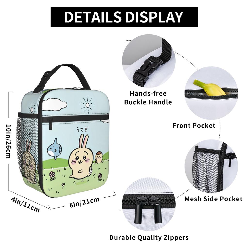 Cute Cartoon Manga Chiikawas Insulated Lunch Bags Cooler Bag Reusable,Lunch Container Portable Tote Lunch Box Food Handbag