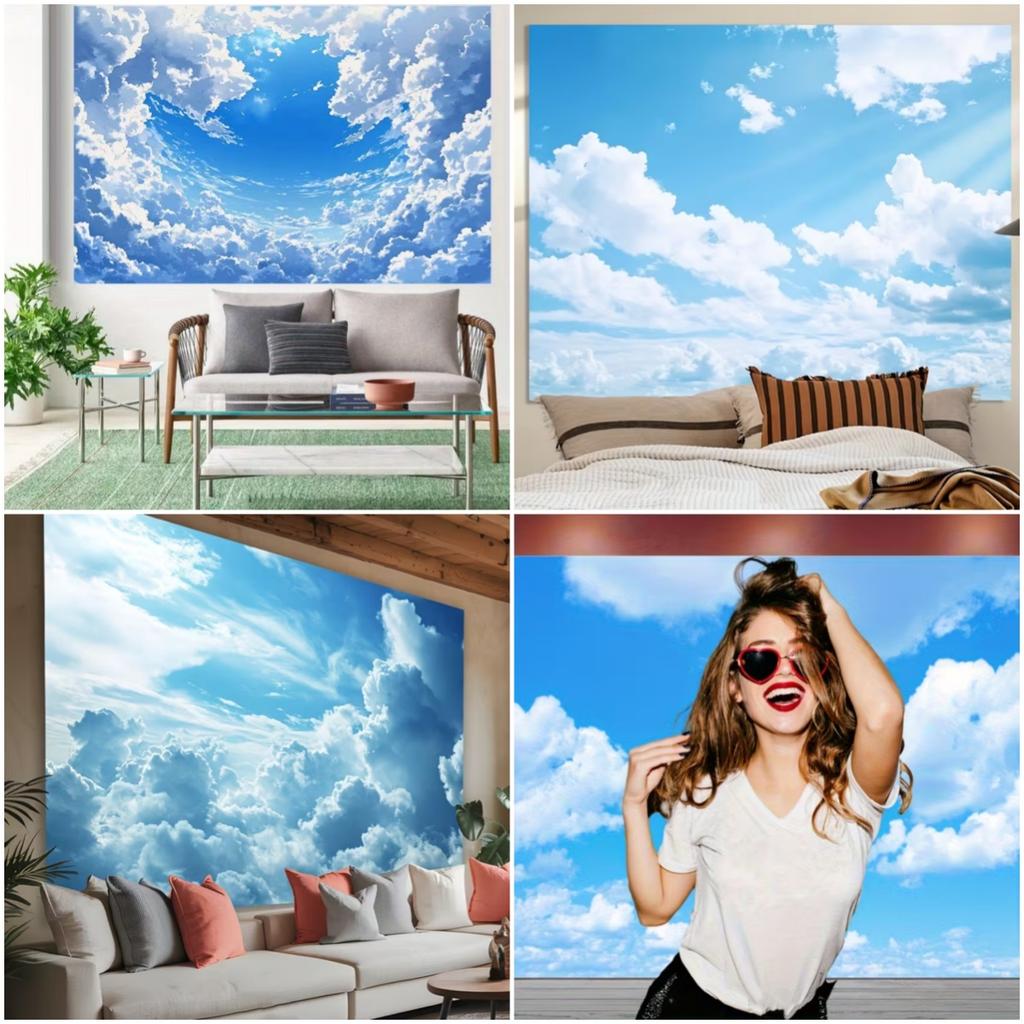 Blue Sky White Cloud Background Natural Landscape Home Party Decoration Backdrop Portrait Photography Banner Baby Shower Props