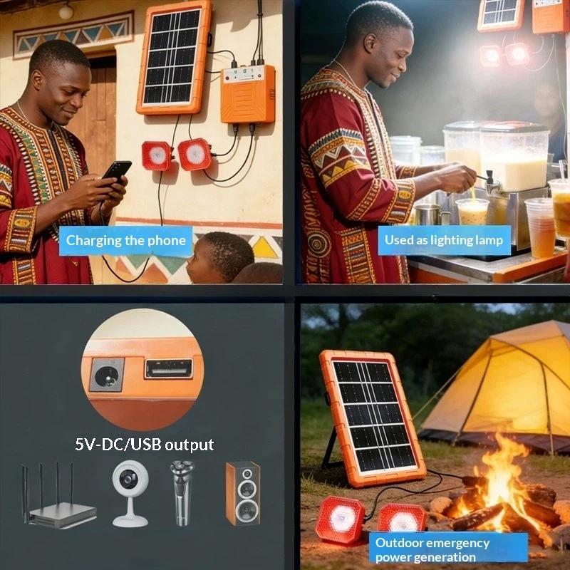 Portable Slim Solar Power Generator with USB Charging LED Flood Lights for Hiking Fishing Patio Lighting