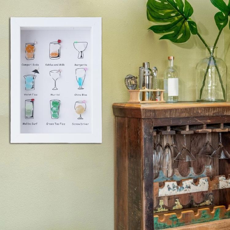 Colorful Seaside Coastal Cocktails Theme Wall Art Framed With Sea Glass For Dining Room Or Bar Decoration Birthday Gift