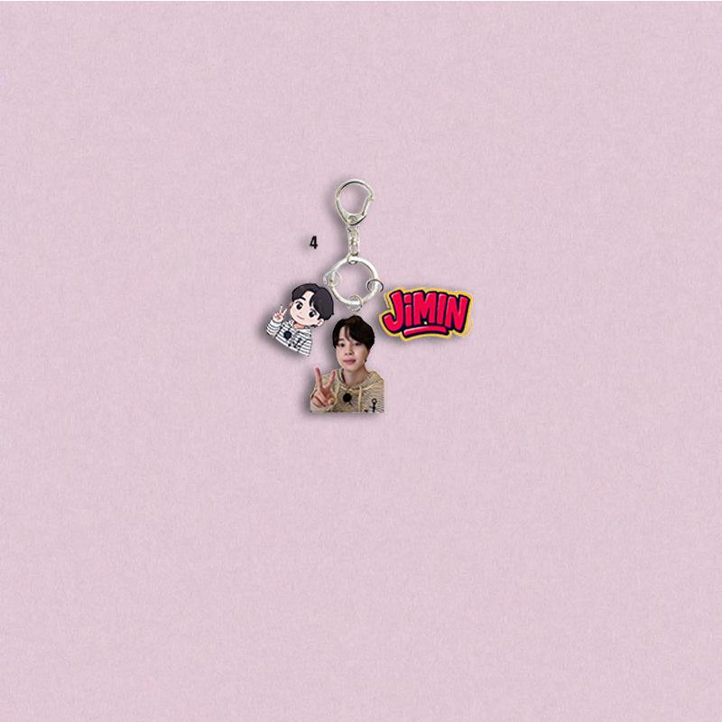 BTS Character+Cartoon Double Keychain, Member-themed Acrylic Keychain, Celebrity Merchandise Support Charm