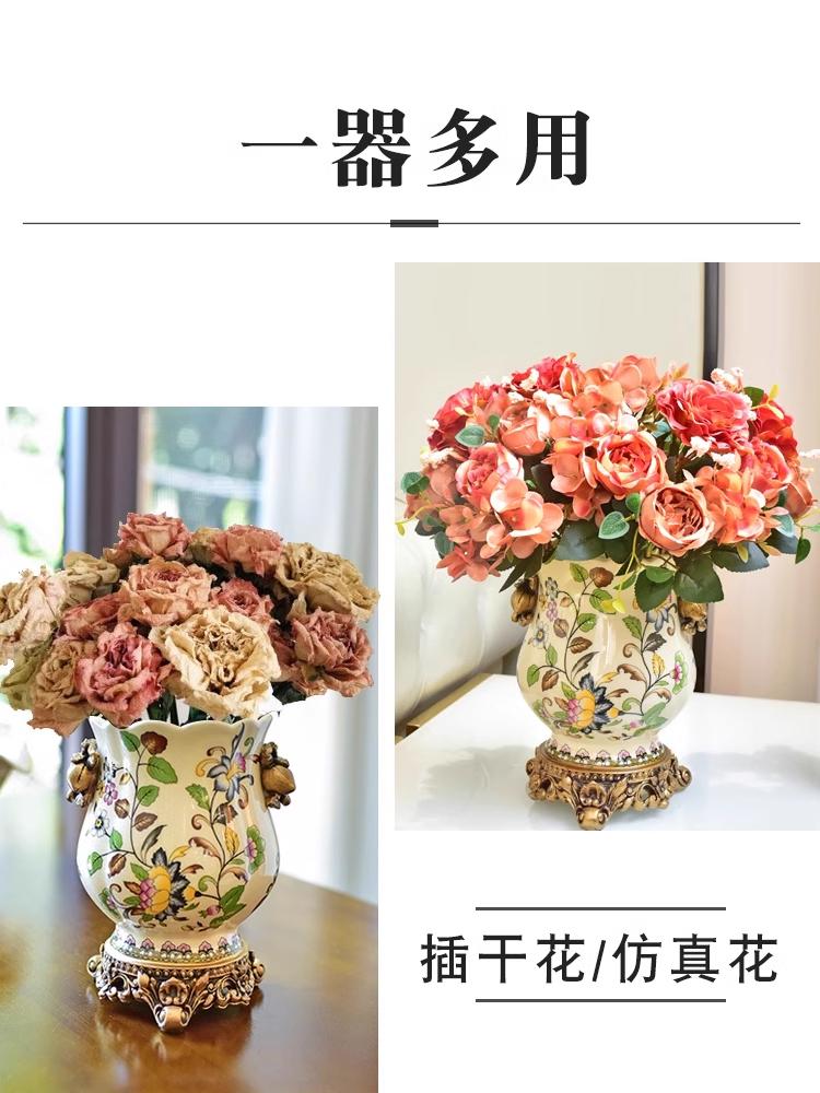 Vase Decoration Ceramic Plant Flower Large Capacity Living Room Flower Arrangement RetroEuropeanStyle Dining Table Floral Device
