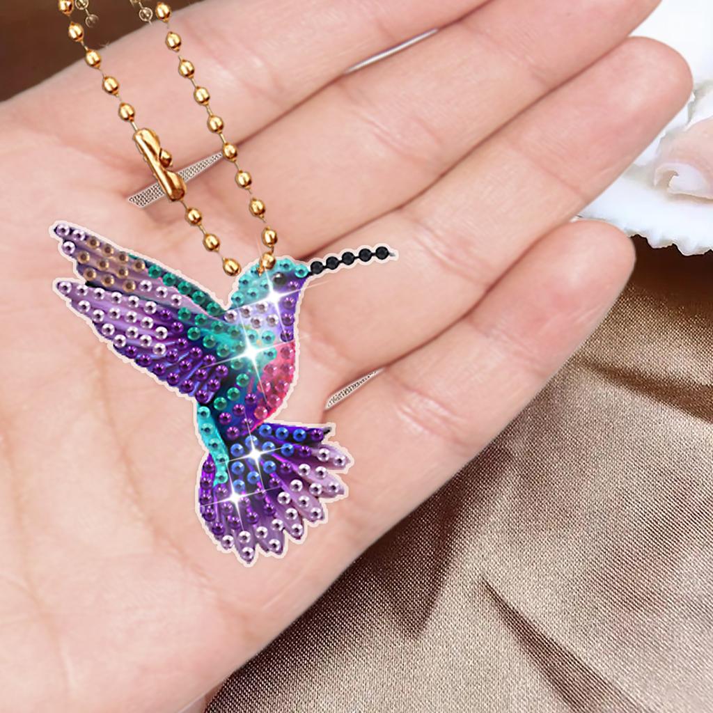 8PCS/set DIY Diamond Painted Acrylic Keychain/Bag Hanging Decoration with Double-Sided with Hummingbird Pattern Design