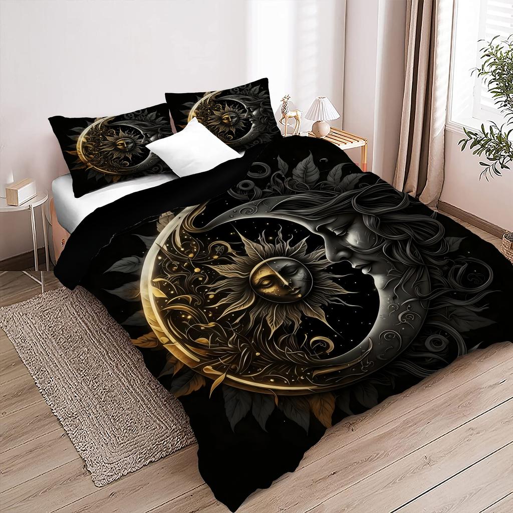 Mysterious Sun Moon Pattern 3D Printed Quilt Cover Set Bohemian Exotic Style Bedding Set Polyester Soft Comfortable Duvet Cover