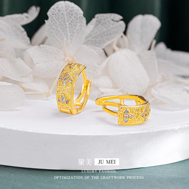 Luxury 24K 9999 Pure Gold Real Gold Gold Shop with Buchelati Lucky Grass Ear Buckle Ladies Temperament All-match Ear Buckle