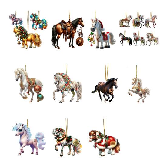 Vánoční 2D ozdoba kůň akrylová plochá koňská závěsná dekorace koňská památka ozdoba na vánoční stromeček pro milovníky koní dárky slavnostní dekorace