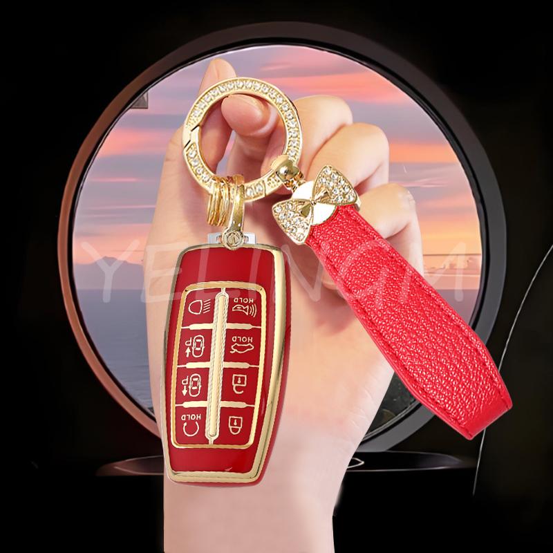 8 Buttons Tpu Car Key Cover Case For Hyundai Genesis G80 Gv70 Gv80     Remote Key Holder Auto Accessories