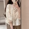 Korean French Fairy Design Sense Lace Embroidery Flower Foreign Style Round Neck Loose Bubble Sleeve Shirt Women