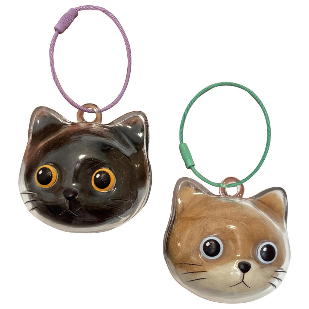 Clear Cat Head Shape Hair Keepsake Cats Furs Storage Box Keychain For Pet Memorial Jewelry Pendant With Metal Loop