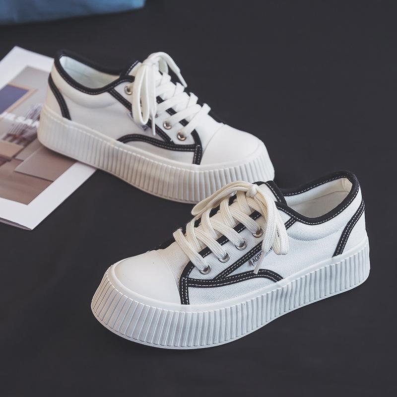 

Маленькие ветровые парусиновые женские туфли на толстой подошве, весна 2022, новые черно-белые повседневные туфли увеличенного размера, белые туфли увеличенного размера