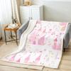 Princess Flannel Blanket All Seasons Dreamy Castle Girl Bed Throw for Kawaii Decor Watercolor Paint Print Purple Blanket for Kid