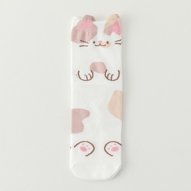 

Women s Cute Cartoon Cat Mid-Calf Socks 3D Ears Lucky Cat Cotton Casual Socks EUR 35-42