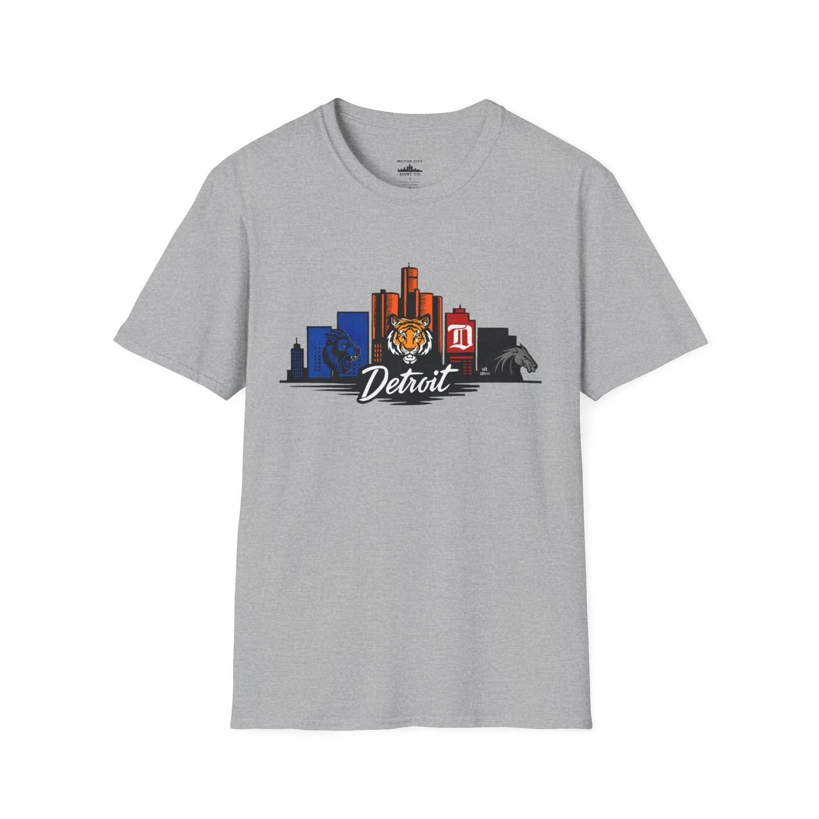 Detroit Skyline Sports Teams T-Shirt Lions Tigers Red Wings Pistons Tribute Tee 2XL