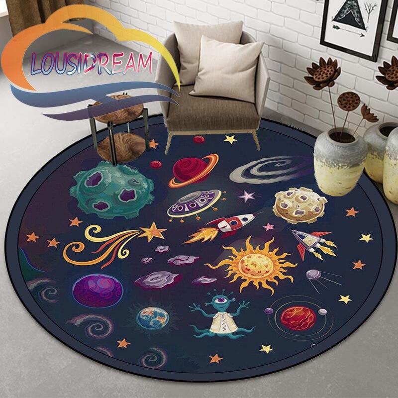 Space Universe  Vector Ufo and Many Planets In Galaxy Round Bedroom Floor Mat Computer Chair Area Decoration Carpets