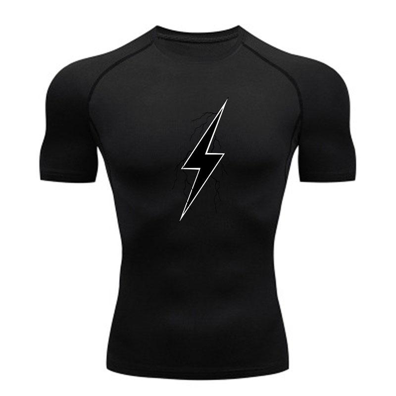 Heren Lightning Grafisch Compressie Trainingsshirt Snel Zweetafvoerend