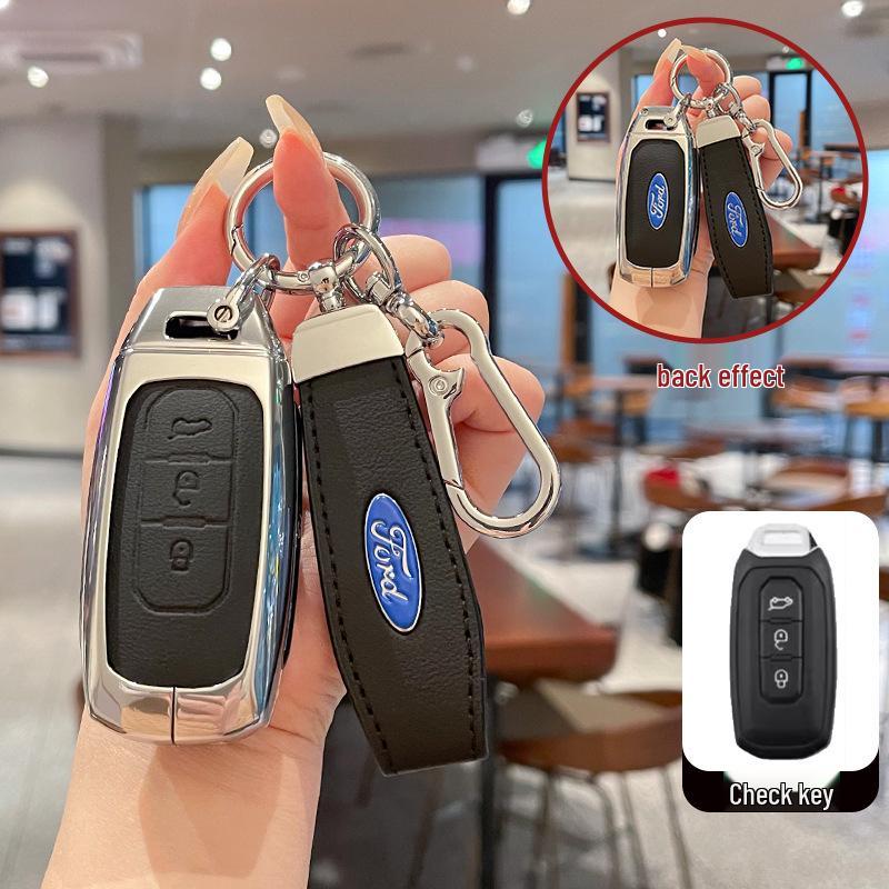 Metal Leather Key Case for 2022 Jiangling Ford Lingrui, Territory, and Transit.
