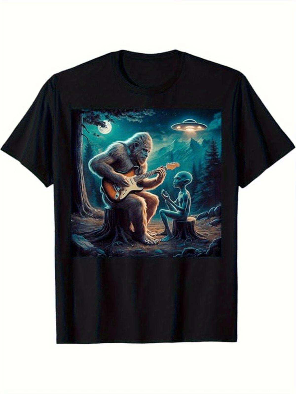1pc Men s & Women s Retro & Alien Guitar Graphic T-Shirt - 220GSM 100% Cotton Cr XXXL
