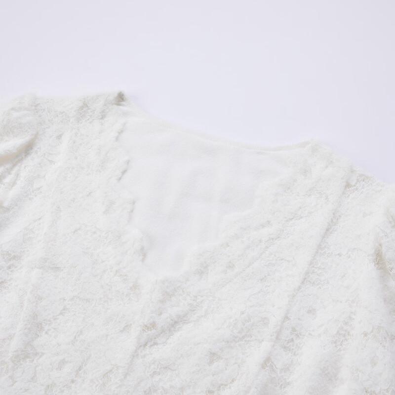 Xiangying Women's V-Neck Slim Fit Lace Blouse