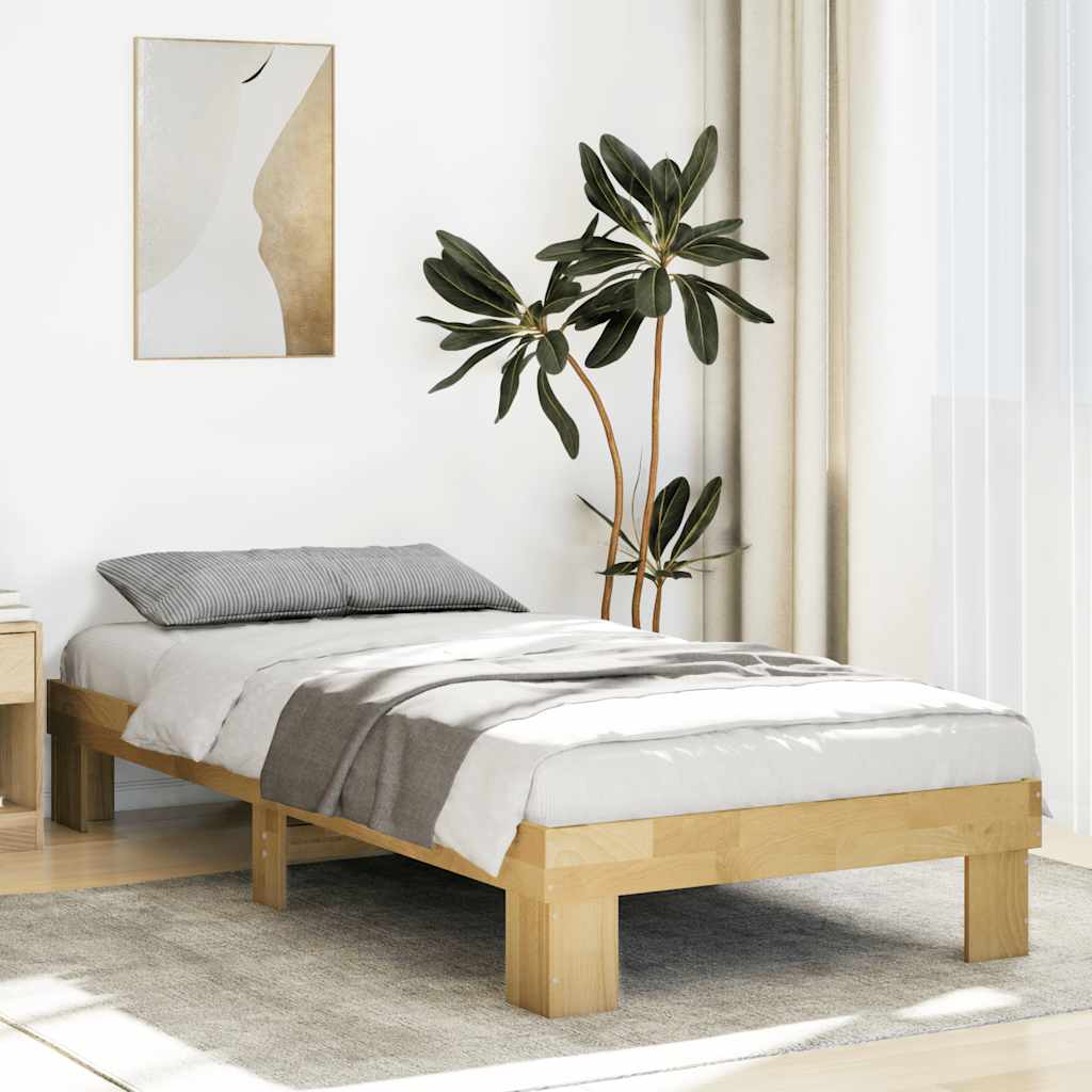 Solid Wood Bed Frame without Mattress 75 x 190 cm Oak