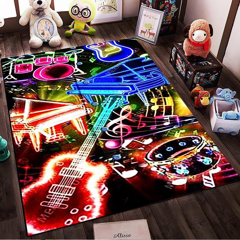Bunter Musikinstrumente Teppich mit Neonlicht-Musterdesign Geeignet zur Verwendung als Anti-Rutsch für Wohnzimmer Schlafzimmer Sofas