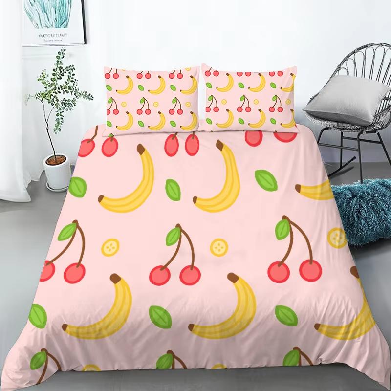 Kawaii Fruit Bedding Set For Kids Adults Bedroom Decor Lemon Watermelon Print Duvet Cover Set Twin Full Queen King Quilt Cover