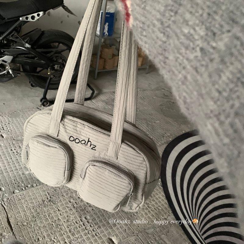 

Puxin Ring ~ Ooahz Homemade Niche Design Bag Nylon Quilting All-Match Casual Ins Shoulder Underarm Bag Quilted light matte gray