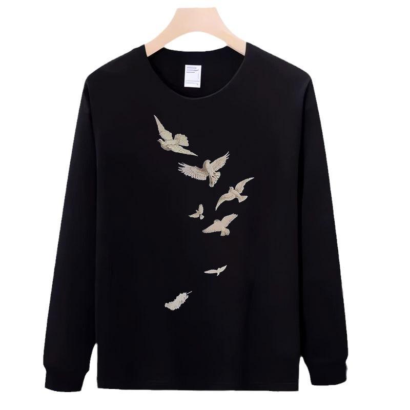 Heavy High-End Trendy Brand Pure Cotton T-Shirt Men'S Bottoming Shirt Long-Sleeved Trendy Autumn And Winter Men'S And Women'S Crew Neck Sweater