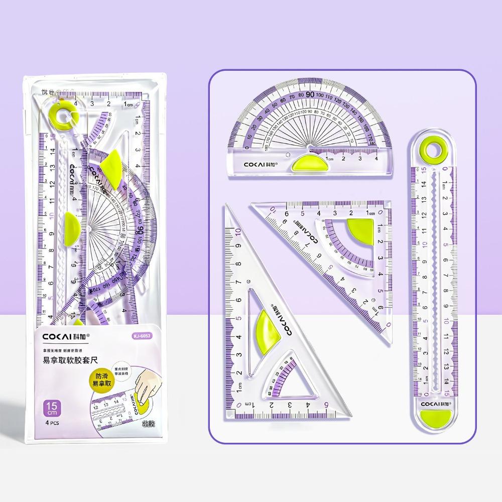 4pcs Soft Silicone Ruler Set Plastic Triangle Rulers Simple Stationery Ruler  Students фиолетовый