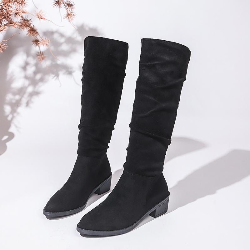 Mode Elegant Böhmisch Damen Quasten Hoher Schaft Stiefel Flock Spitz Zehenbereich Lang Botas Herbst Winter Übergröße 43 Kniehohe Stiefel