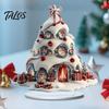Colorful Acrylic Christmas Crafts Winter Tree Cottage Table Decoration, Double Sided Xmas Cabin Ornament Fairy Tale Igloo Decor with Stable