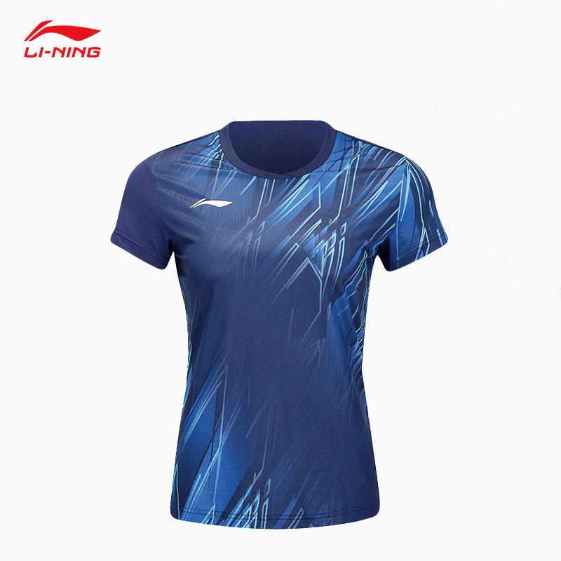 Li-Ning Training Competition Quick-Dry Breathable Short Sleeve T-Shirt Women Tops Deep-Navy AAYU150-1
