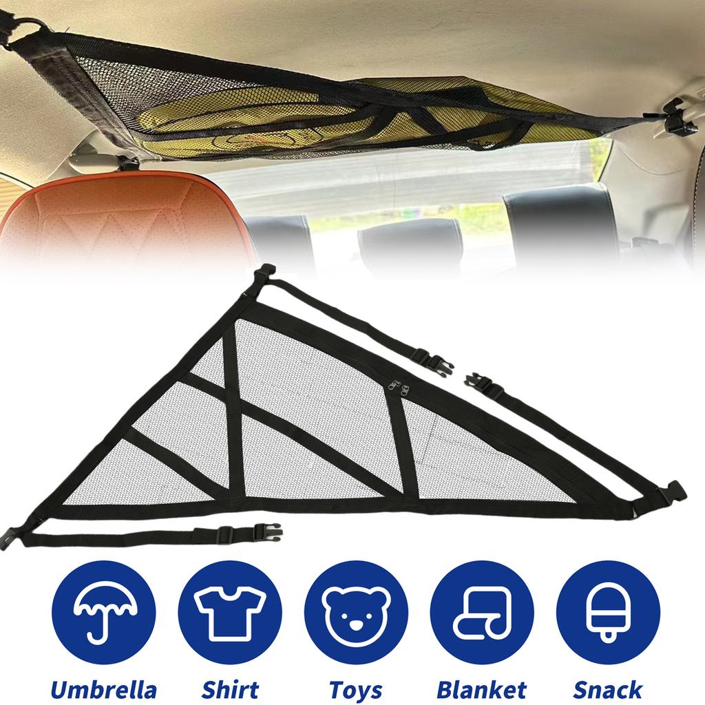 Triangular Ceiling Storage Net Double-Layer Mesh Net Anti-Fall SUV Roof Organizer Adjustable Car Interior Cargo Storage Bag 2025