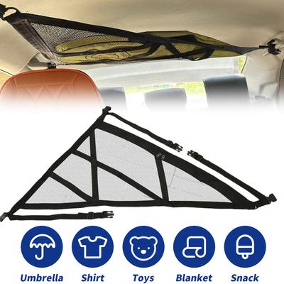 Triangular Ceiling Storage Net Double-Layer Mesh Net Anti-Fall SUV Roof Organizer Adjustable Car Interior Cargo Storage Bag 2025