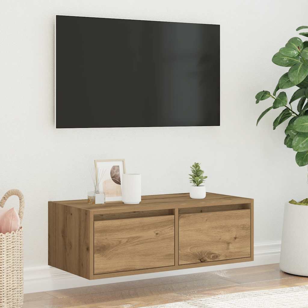 Vidaxl Szafka Pod Tv Z Oświetleniem Led, Dąb Artisan, 75X35,5X25 Cm